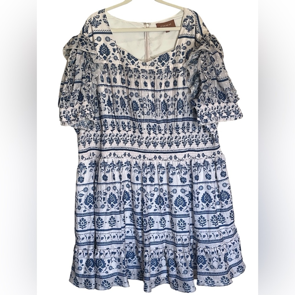 JessaKae White and Blue Printed Mini Dress